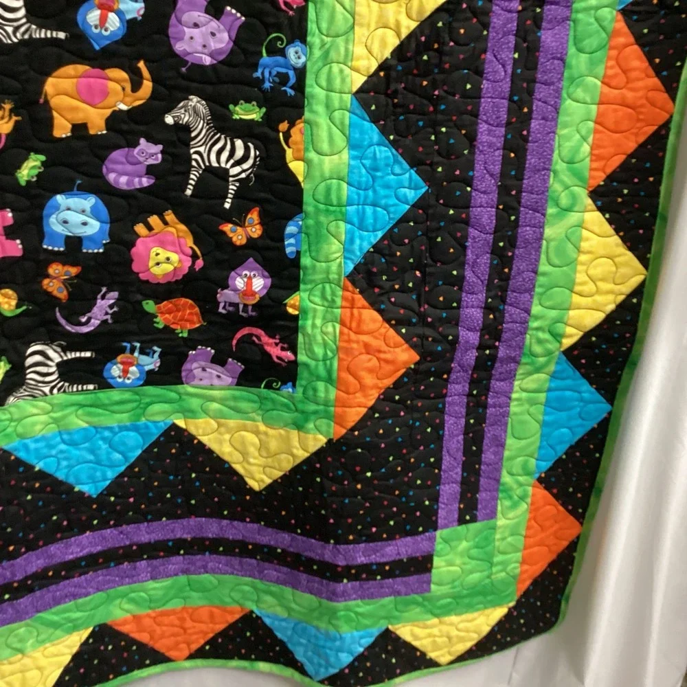 Handmade Baby Quilt Colorful Zoo Animals Kids Toddler Blanket Play Mat 46.5 x 51
